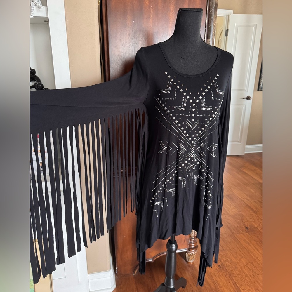 Vocal‎ Black Studded Fringe Tunic Dress